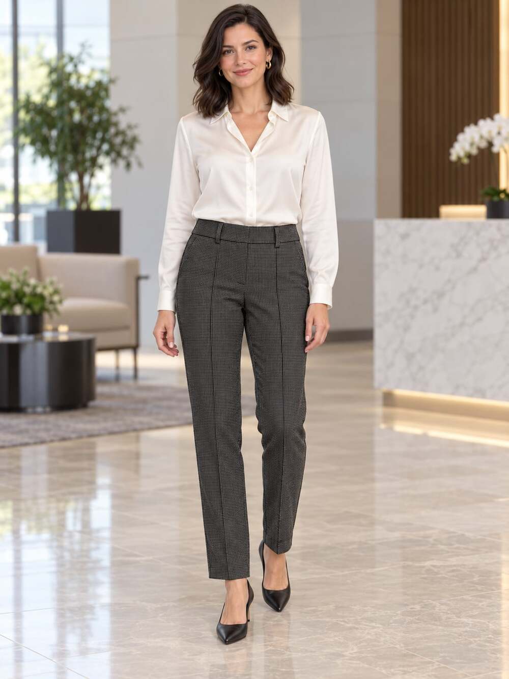 Hilary Radley Houndstooth Pintuck Pants Size S Black White